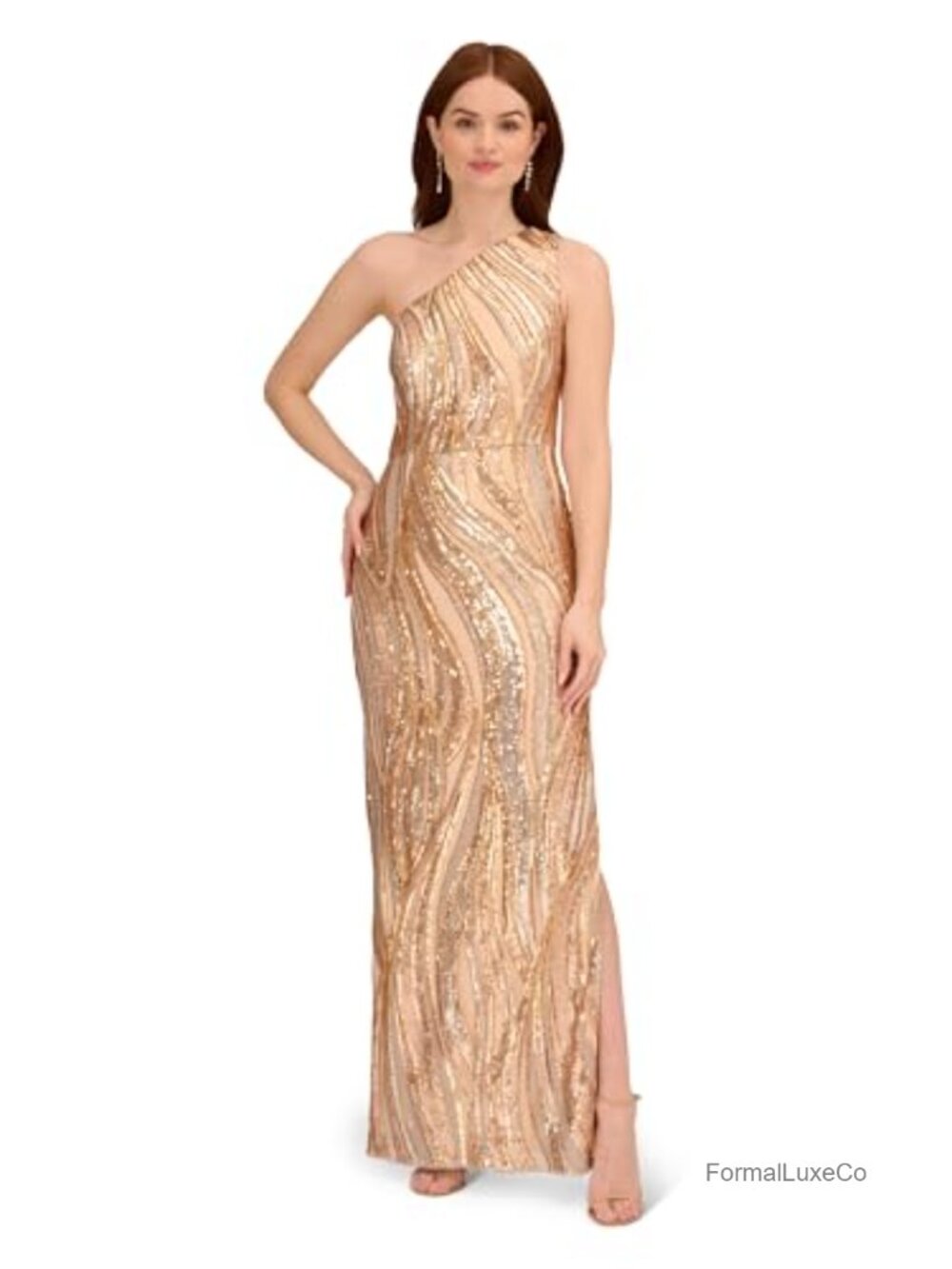 Sequin One Shoulder Formal Gown Fitted Bodice Slim Column